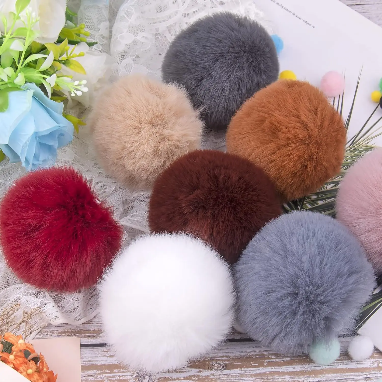 10Pcs 7cm Faux Rex Rabbit Fur Pompon Balls Sztuczne puszyste miękkie pompony DIY Pom Poms Ręcznie robione odzież Szycie Rękodzieło Materiały