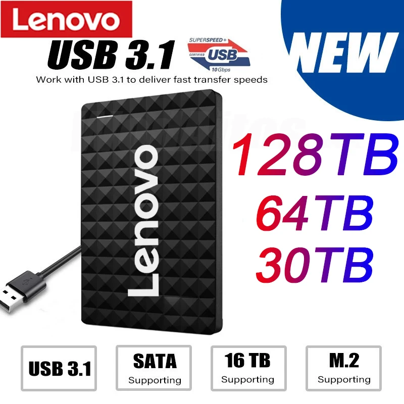 Lenovo Original External Hard Drive 1TB 2TB Portable SSD USB 3.1 External Hard Disk Mobile Solid State Drive For Laptops/MAC/PC