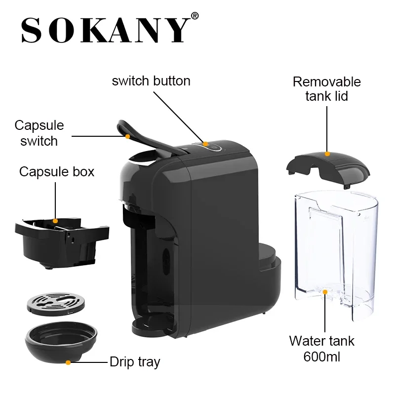 Sokany1450 W-Cafetière à Capsules Haute Puissance, 3 Adaptateurs, Machine à Expresso