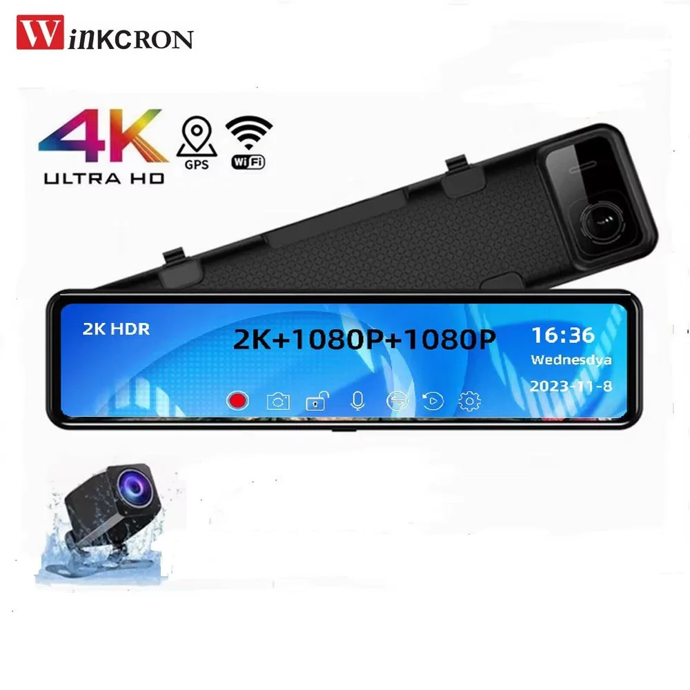 12 بوصة 4K سيارة مرآة الرؤية الخلفية مسجل فيديو كاميرا DVR مع سوني IMX415 الترا HD داش كاميرا GPS عكس الفيديو للرؤية الليلية