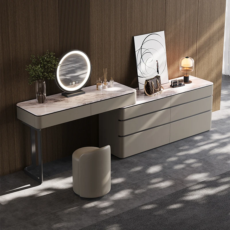 

Luxury stone dresser chest integrated villa 2025 new light luxury senior bedroom makeup table saddle leather makeup table