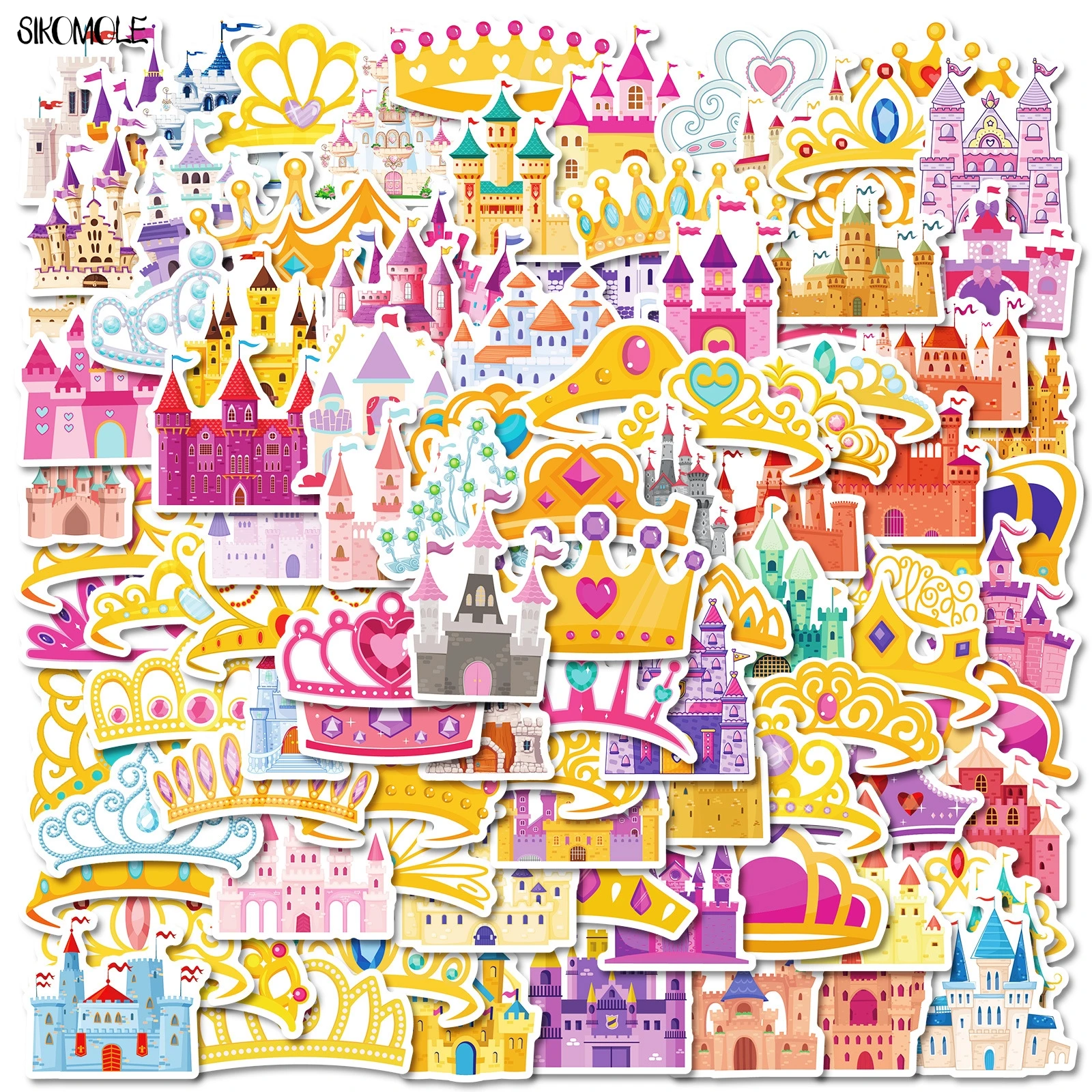 Cartoon Fairy Tale Crown Castle Adesivo, Laptop DIY, Bagagem, Skate, Graffiti Adesivos, Decalques, Kid Brinquedos Presente, Kawaii DIY, 10 Pcs, 50 Pcs, 100Pcs