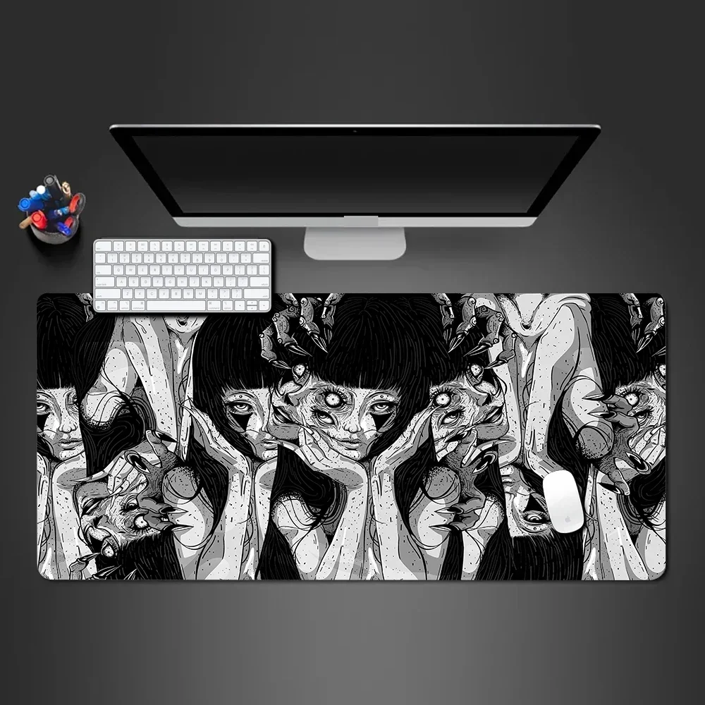 Black and white mouse pad gaming keyboard mat large XXXL HD desk pads gamer horror anime keyboard mats 90*40cm DIY 300*600*2mm