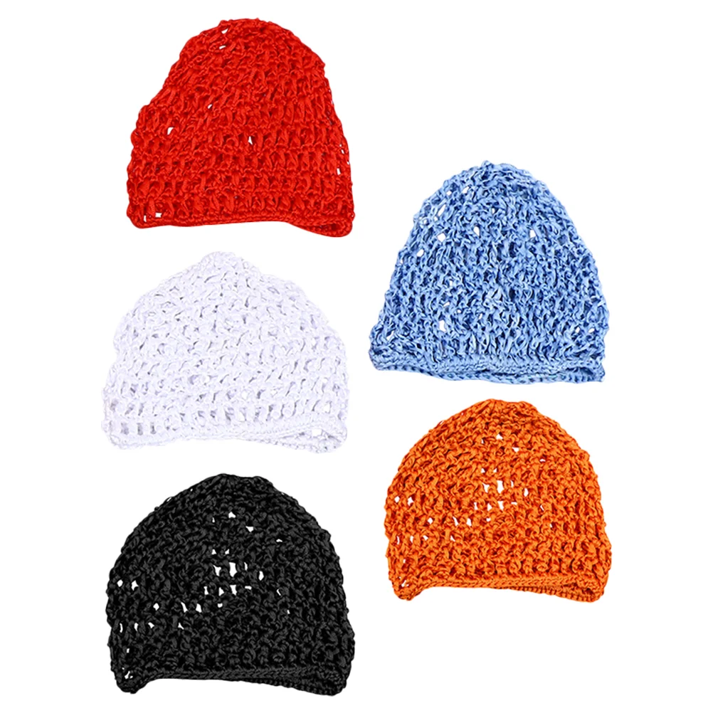 5 Pcs Hair Accessories Handmade Mesh Crochet Hairnet Ornament Manual Hat Sleeping Colorful Knit Women's