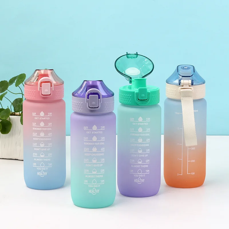 

600ML Portable Water Bottle Motivational Sports Water bottle with Time Marker Leak-proof Cup for Outdoor Sport Fitness BPA Free