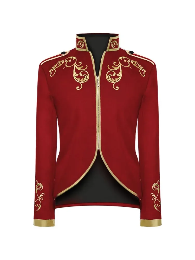 Heren Victoriaanse Vintage Middeleeuwse Jas Jas Borduren Zip Up Stand Kraag Prins Koning Cosplay Kostuum Blazera Jassen - afbeelding 2