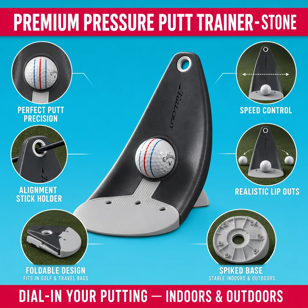 Tragbares Golf-Putter-Übungswerkzeug, Ausrichtungsstabhalter für drinnen und draußen, faltbares Design, Stabilität, drei Zielpunkte, mit Spikes