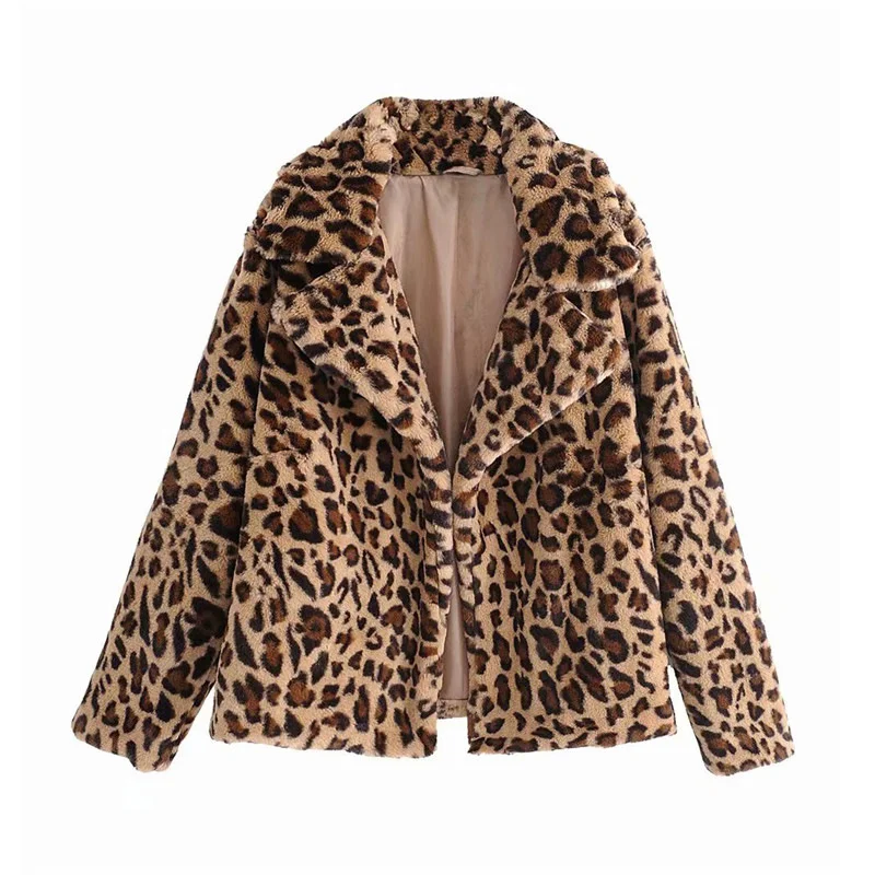 

European American Cute Sexy Leopard Print Elegant Commuting Faux Fur Retro Hip Hop Sweet Warm Short Lapel Dating Plush Outerwear
