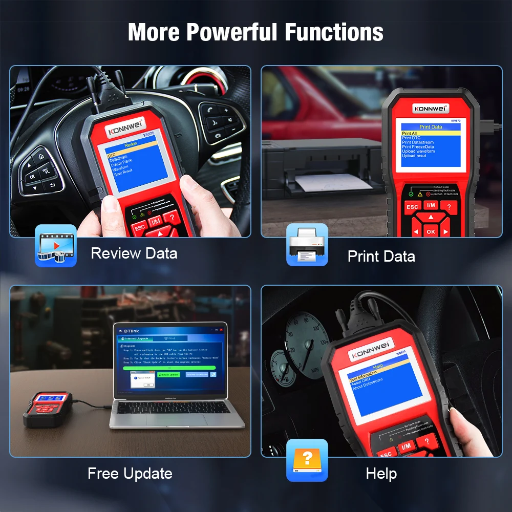 KONNWEI KW870 6V 12V Car Motorcycle Battery Tester OBD2 Diagnostics Tool Scanner 2 in1 Cranking Charging Test Tools for the Car