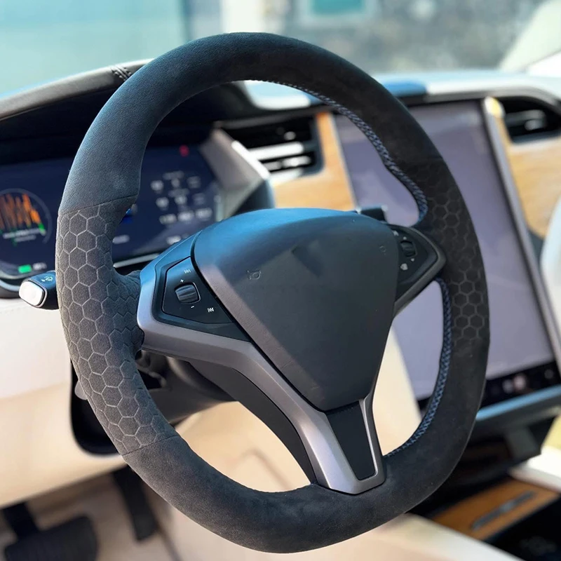 

Alcantara Hand Stitched Steering Wheel Cover for Tesla Model X Model S 2012-2020 Leather Steering Wheel for Wrap Funda Volante