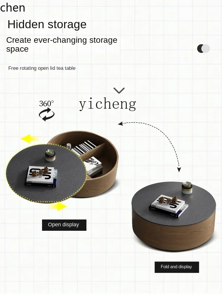 i5.15 round Rotating Stone Plate Tea Table Combination Living Room Home Small Apartment Firestone Glass Storage