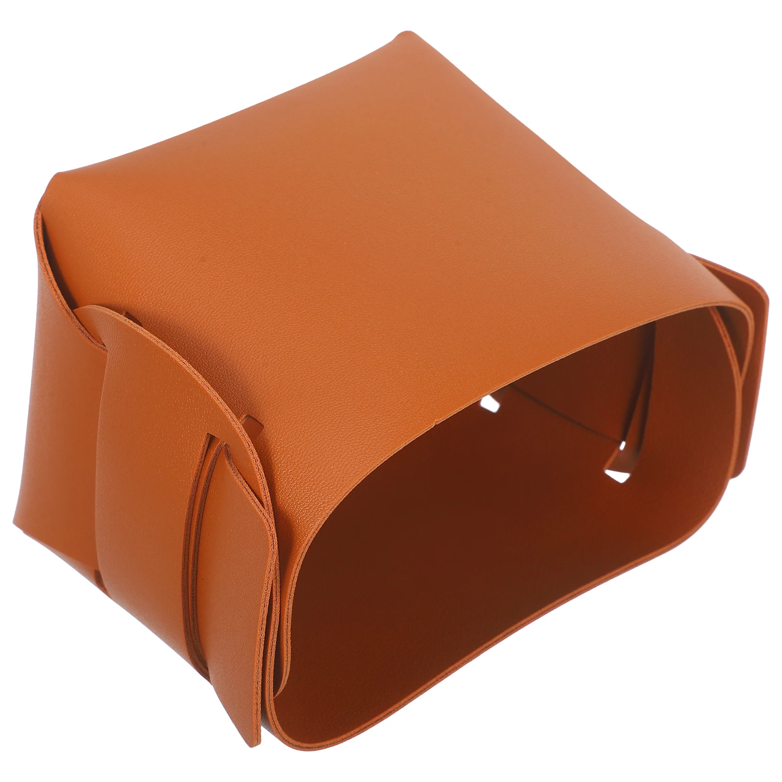 

Storage Basket PU Tray Foldable Key Holder Jewelry Organizer Tabletop Coin Box Brown Easy Clean Compact Size Storage
