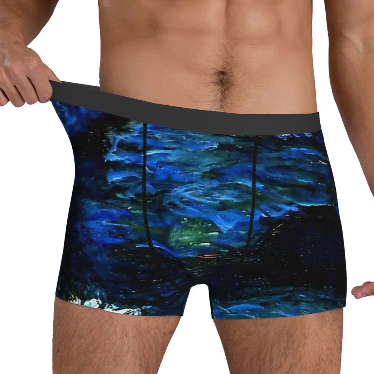 Oil Painting Underwear Water Lilies Monet Men's Boxer Brief Elastic Boxershorts High Quality Design Large Size Underpants