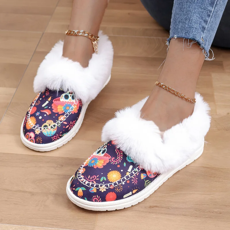 

Christmas velvet Shoes Winter Adult Fleece-Lined Thickened Warm Cotton Shoes Lightweight Comfortable Large Size Women's Shoes