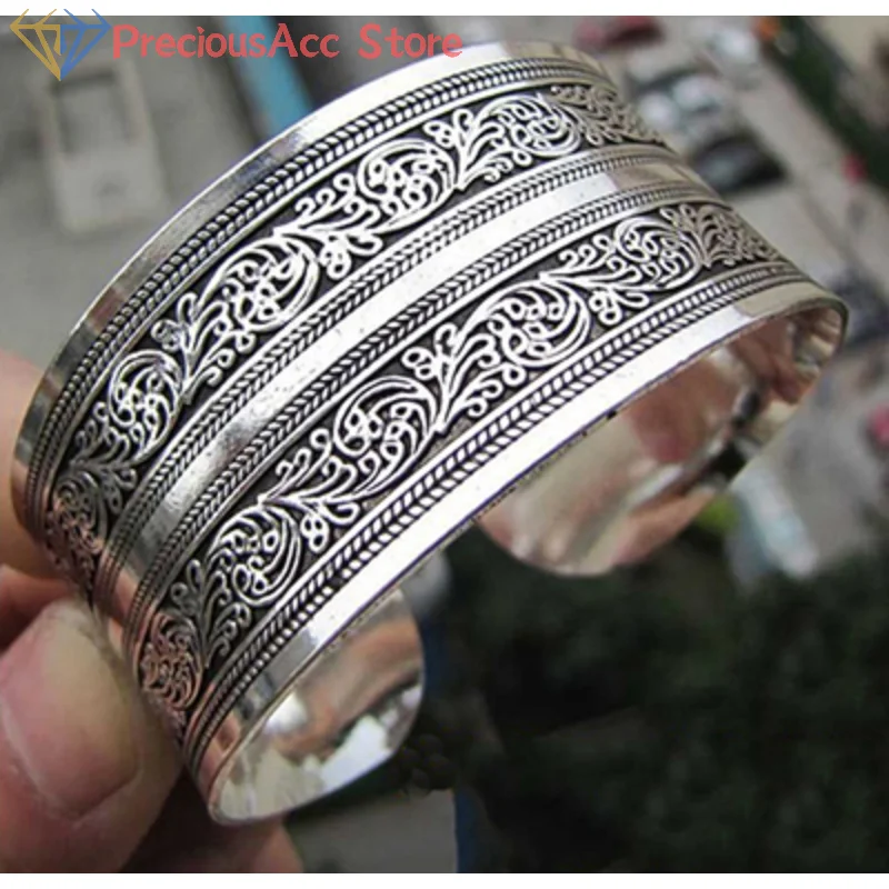 Vintage Antique Silver Color Animal Snake Flower Pattern Bangles For Women Bohemian Open Metal Bracelets Party Jewelry Gifts