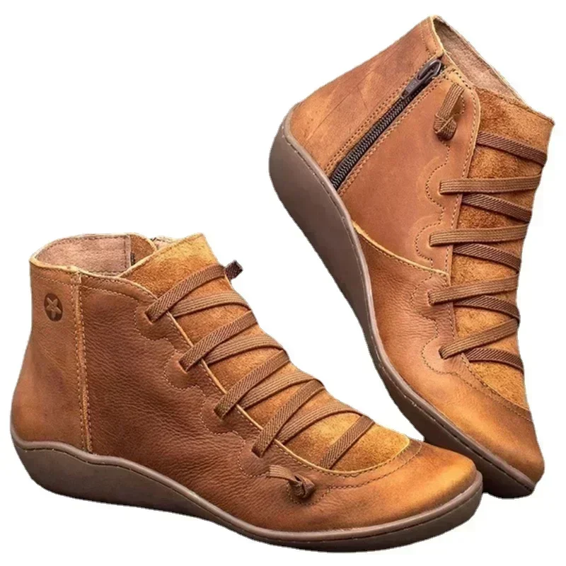 Boots 2021 Autumn Winter Retro Women Shoes Fashion Leather Ankle Boots Zapatos De Mujer Wram Botas Booties Chaussures Famale