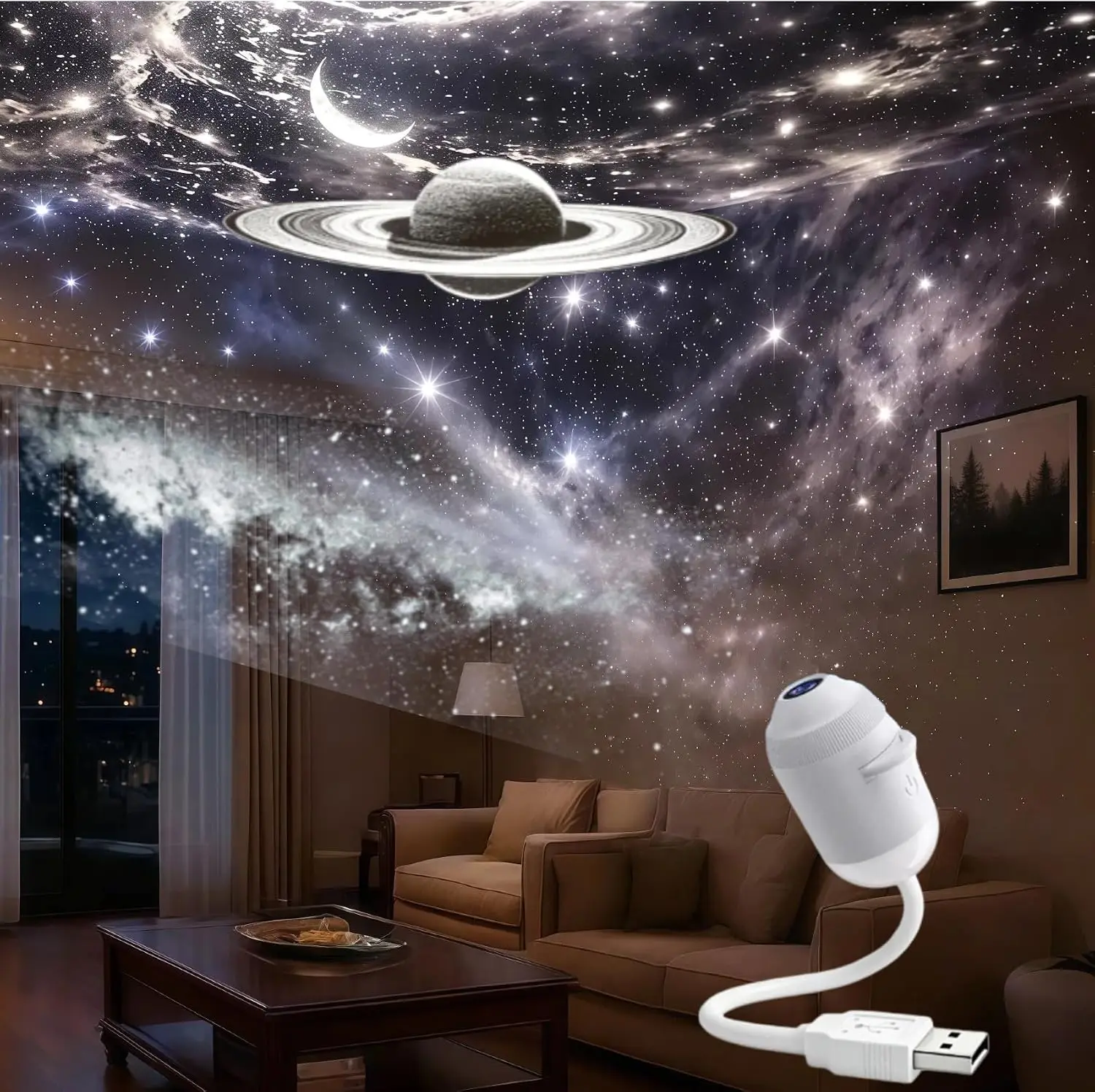 Galaxy Star Night Light Projector, 24-in-1 USB Multicolor LED Night Light, with 24 Projector Films for Kids Adults Bedroom