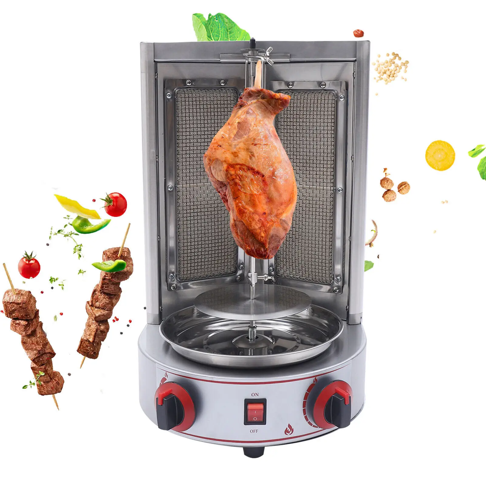 Grill Machine, 110V 3000W Countertop Vertical Rotating Meat Grill Broiler Machine with Meat Catch Pan for Family Restaurant