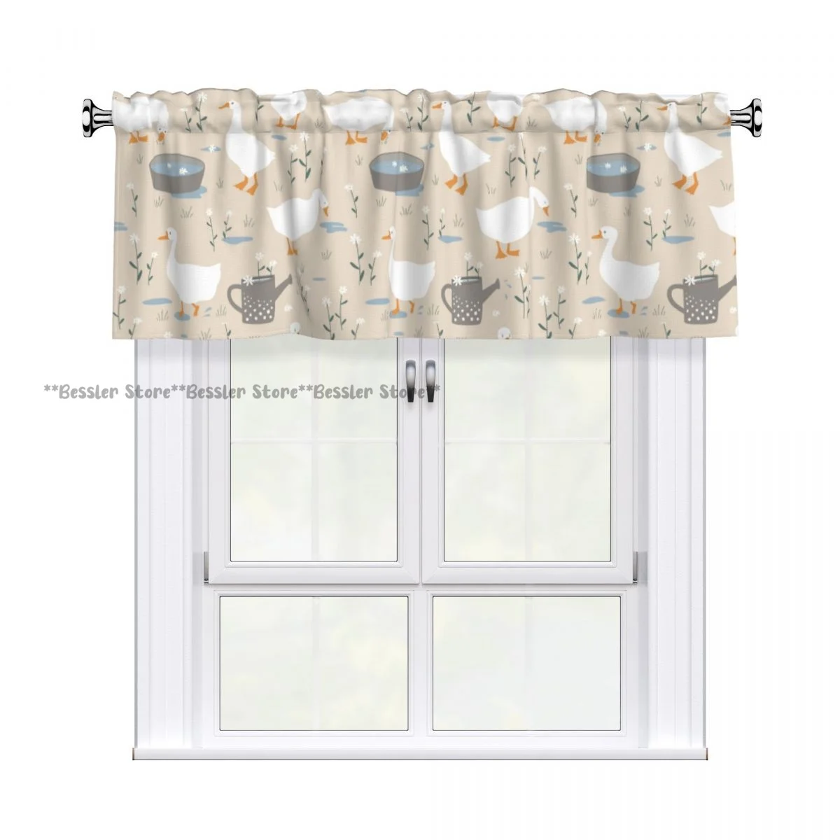 Blackout Curtain Valance Blocks Cute Goose And Flowers Privacy Small Curtains for Kitchen Bathroom Bedroom Decor