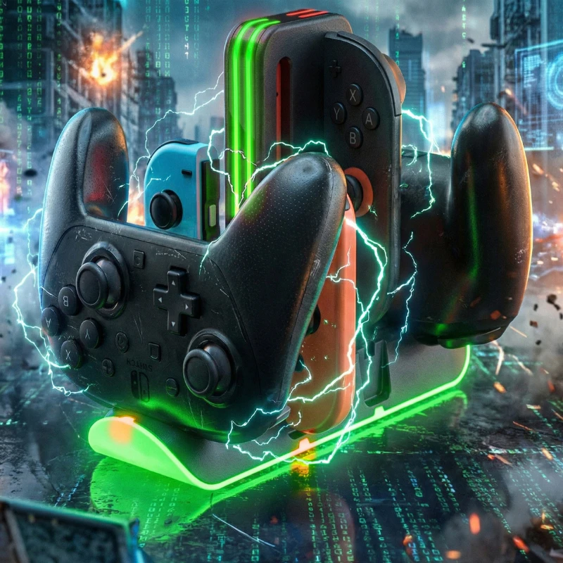 

Док-станция для зарядки с RGB-подсветкой для Switch Joy-Con и Pro Controller, независимые светодиодные индикаторы, 9 режимов освещения