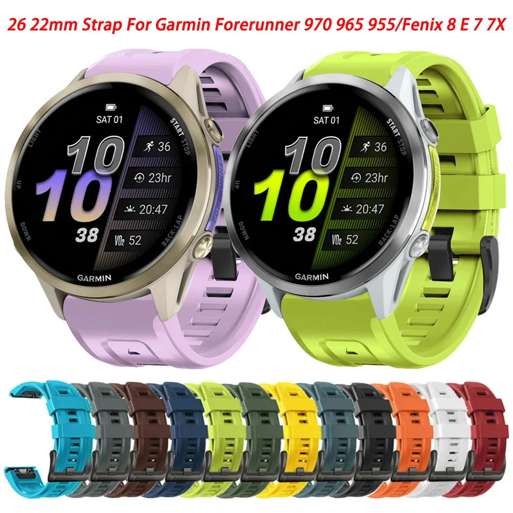 Спортивный силиконовый ремешок 26 мм 22 мм для Garmin Forerunner 970 965 955 745/instinct 2X, ремешок для часов Fenix 7X 7 8 E QuickFit, браслет