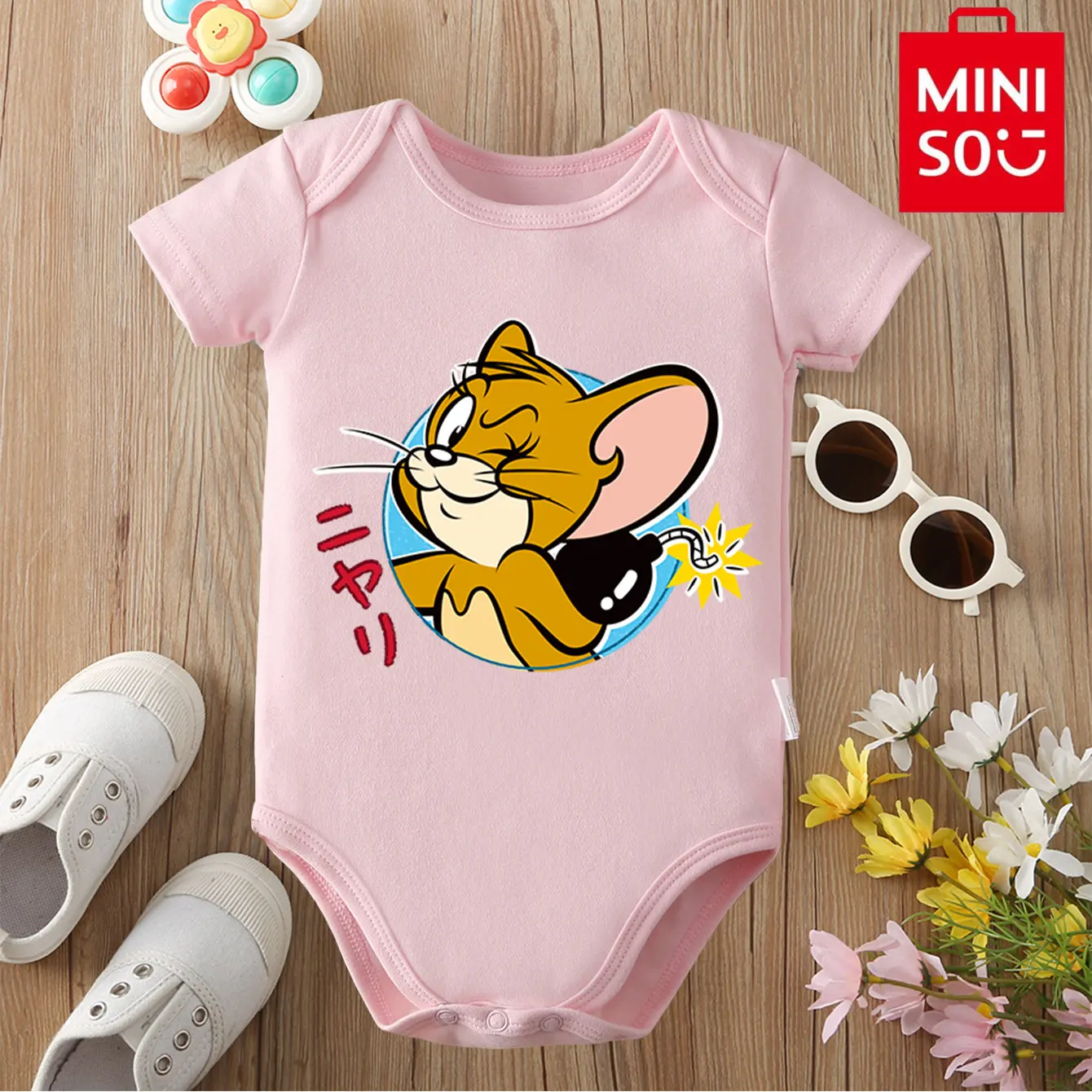 MINISO Pure Cotton Tom and Jerry Cute Print Bodysuit Baby Soft Cloths Gift for Baby Onesie Jumpsuit for 0 To 12 Months Newborn