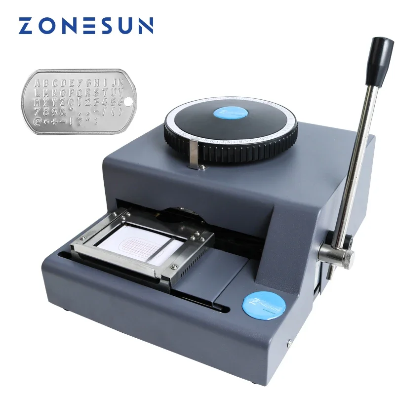 ZONESUN 52 Characters Dog Tags Machine Embossing Machine Military Stamping Machine Steel Manual Card Metal Embosser  Number