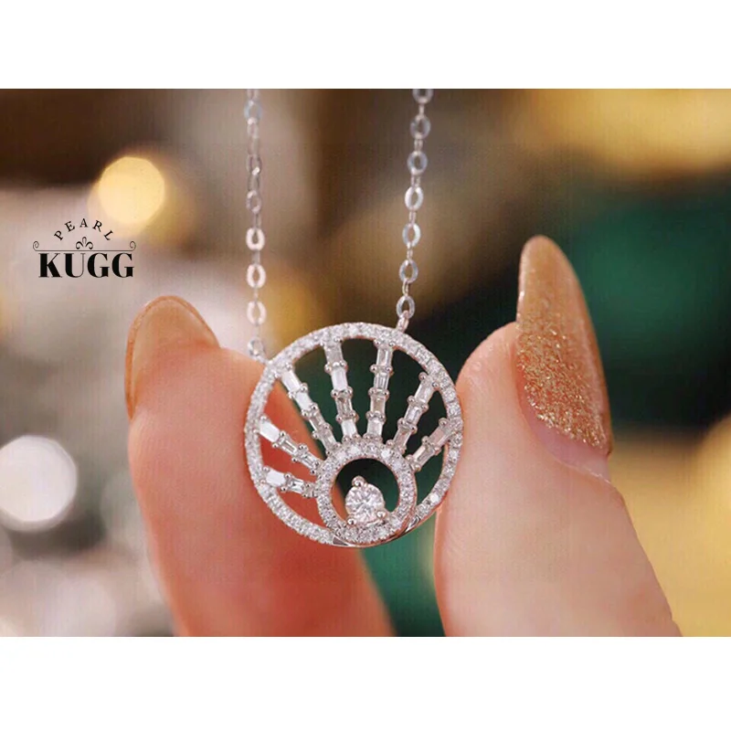 KUGG 100% 18K White Gold Necklace Luxury 0.50carat Real Natural Diamond Necklace for Women Elegant Peacock Shape Party Jewelry