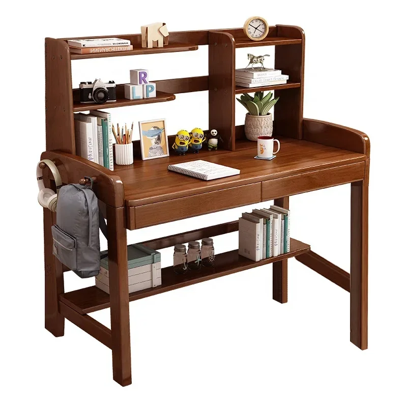2026 Luxury solid wood bookshelf study table children tables kids' tables computer desks