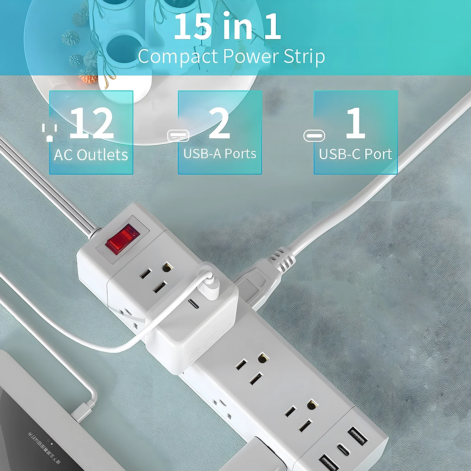 Prese Multiple ciabatta presa a 12 vie con porte USB spina americana cavo di prolunga elettrica spina piatta per montaggio a parete per l'home Office