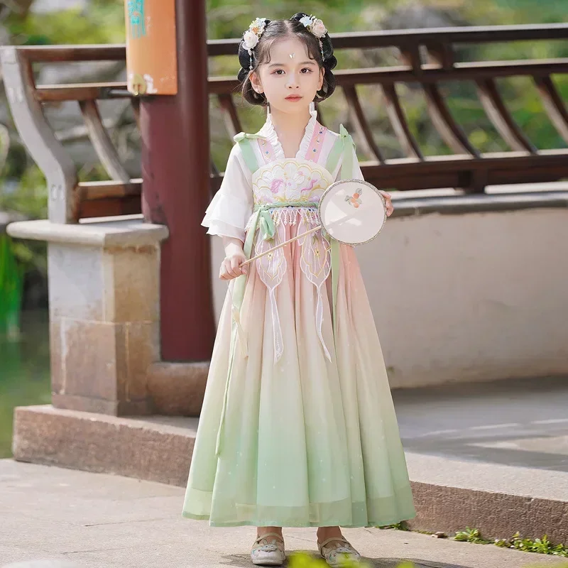 

Chinese Girls Hanfu Embroidery Dress Kids Photography Vintage Ancient Fairy Princess Tang Suit Cosplay Clothing