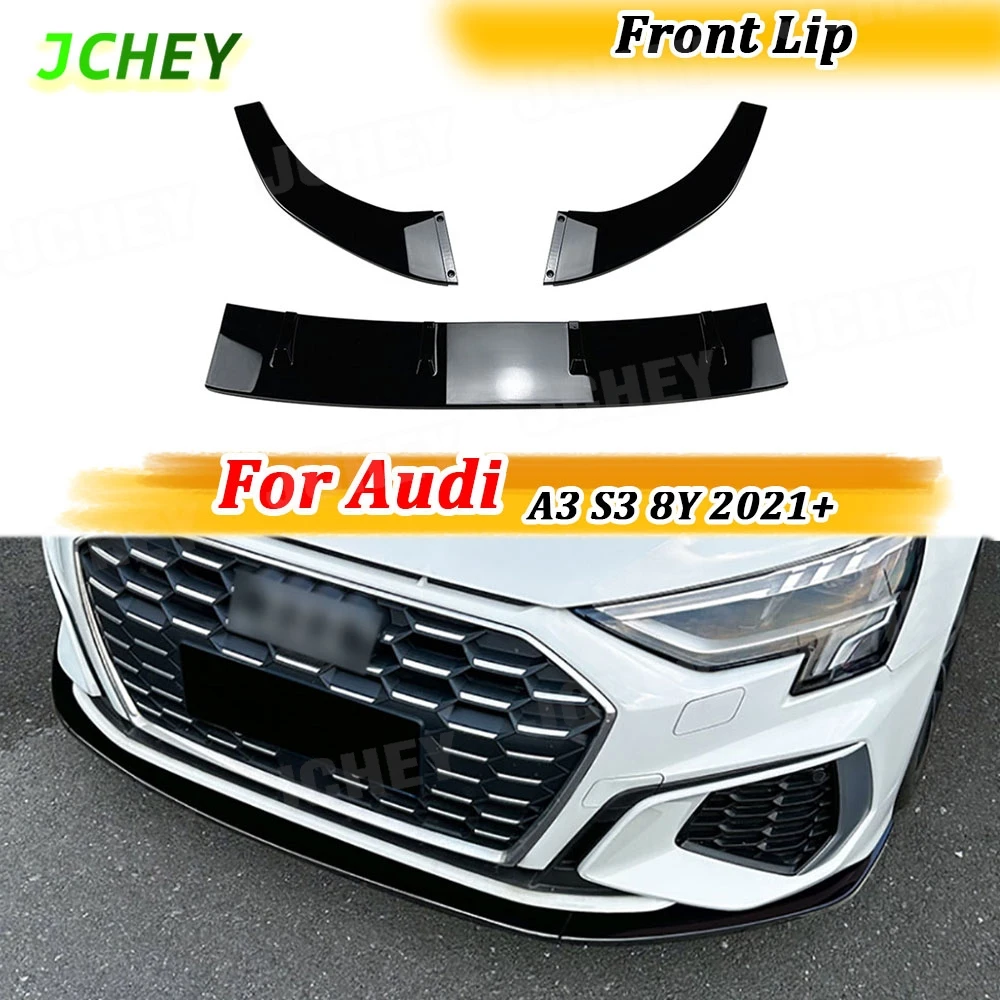 

JCHEY для Audi A3 S3 8Y 2021 + ABS передний бампер, спойлер для подбородка, автомобильный бампер, комплекты кузова, автомобильные аксессуары