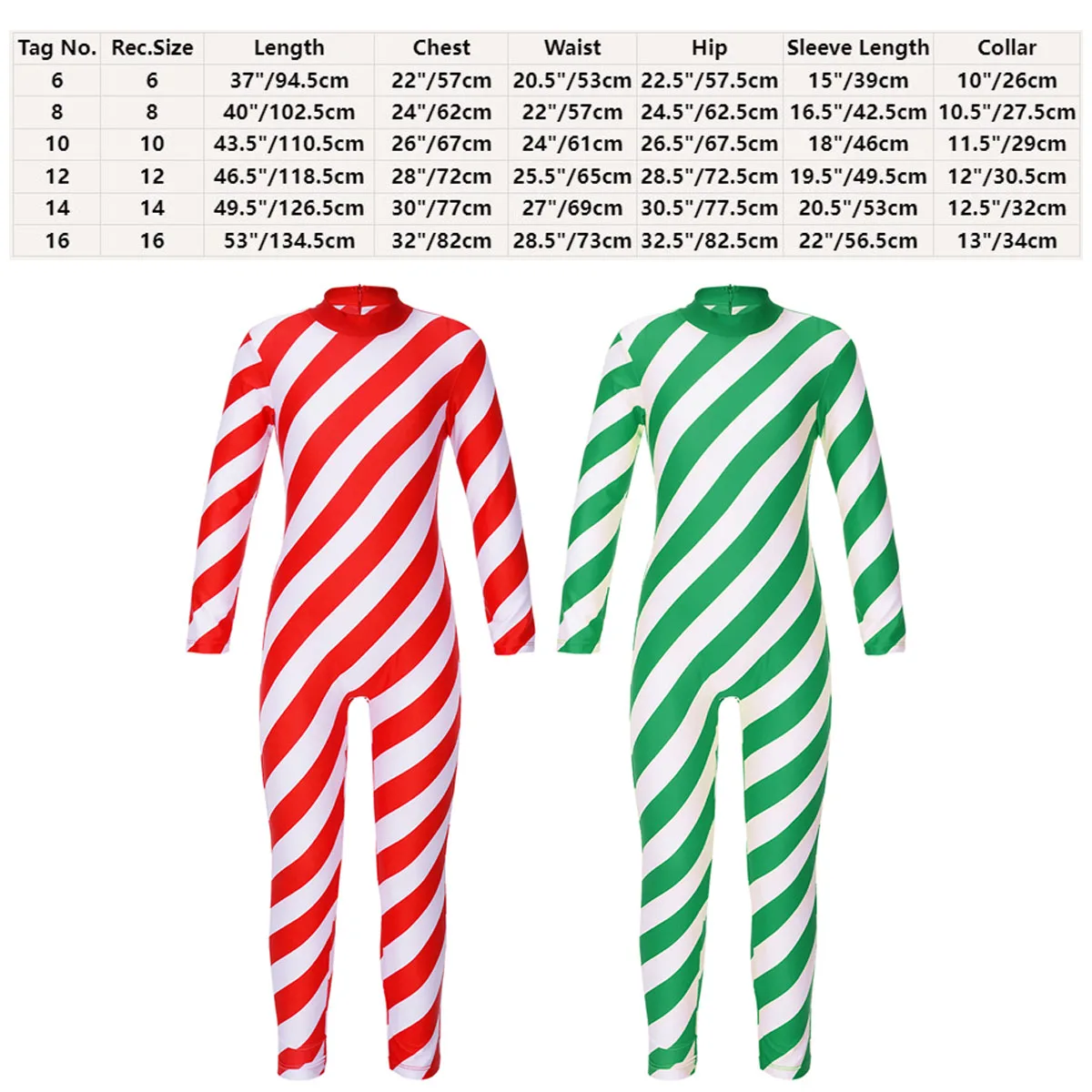 Kostum Leotard Spandex Lengan Panjang Kerah Tinggi Motif Permen Natal untuk Anak Perempuan, Jumpsuit Bodysuit untuk Pesta Natal, Pertunjukan Cheerleader