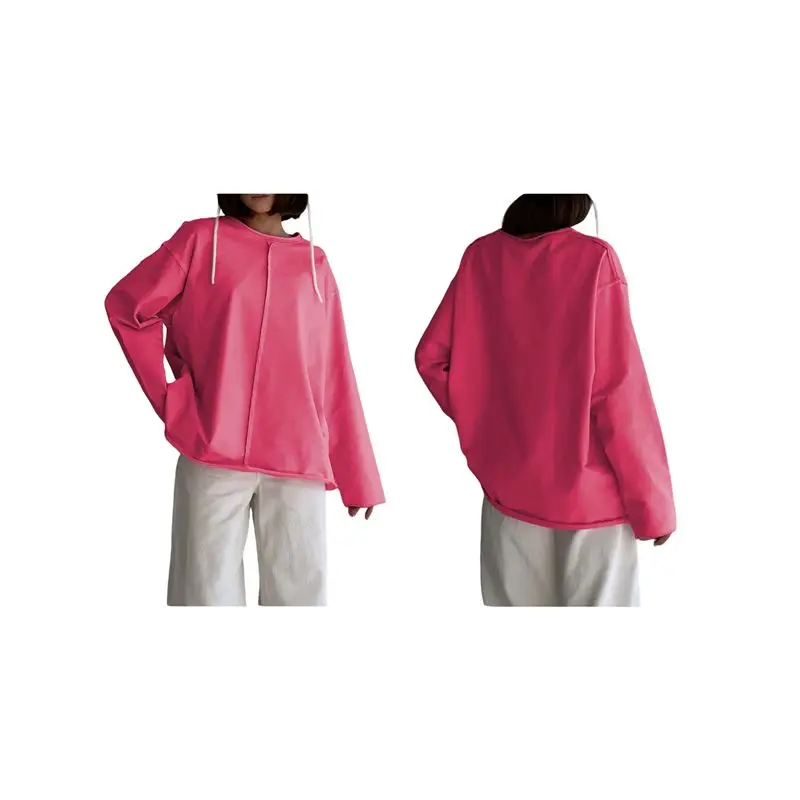 تي شيرت ABZC-Womens كبير الحجم بأكمام طويلة تي شيرت أساسي برقبة دائرية تي شيرت خريفي ملابس غير رسمية للتمرين Y2K