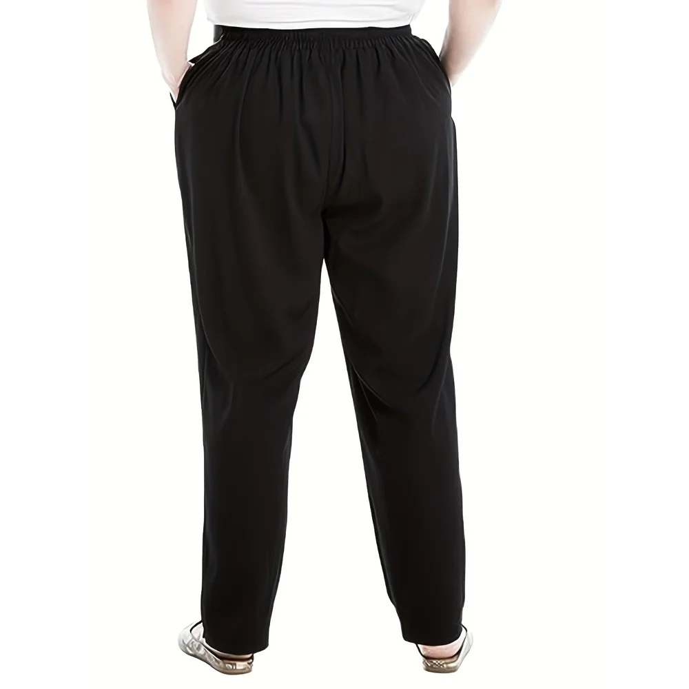 2026 Plus Size Women Elastic Waist Straight Leg Pants Simple Design
