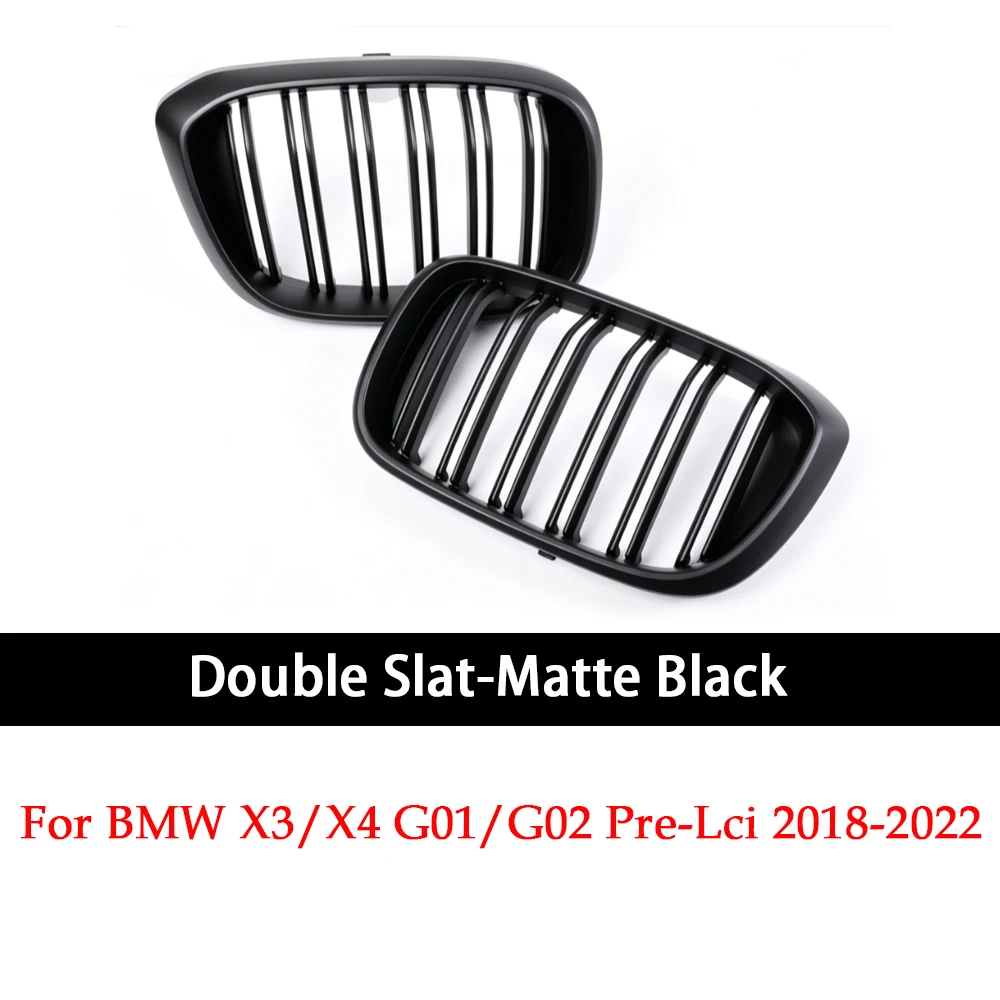 Double Slat M Color Caron Fiber Look Chrome Kidney Grille Glossy Black For BMW G01 X3 G02 X4 Pre-Facelift 2017-2022 M40i image 3