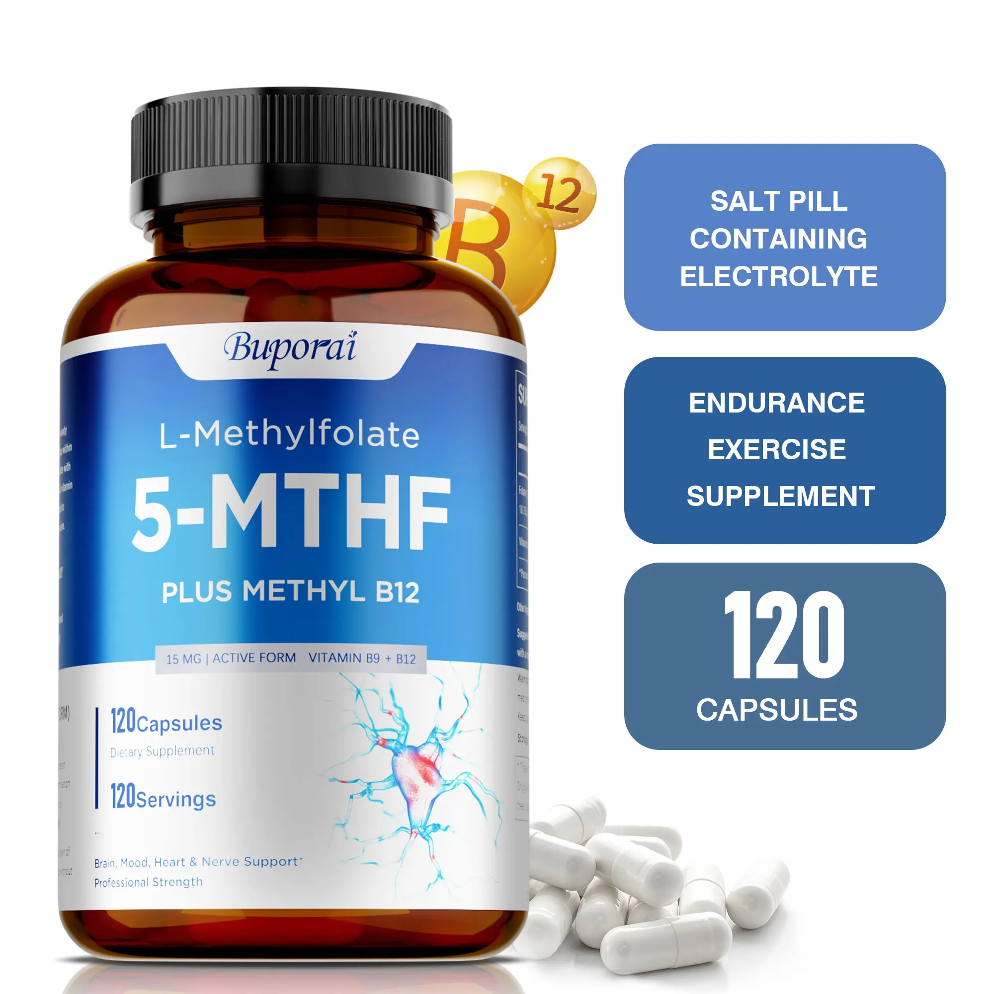 

L-Methylfolate 15mg Capsules - Metabolically Active Form of Folic Acid, Improve Mood, Support Brain & Heart Health, Non-GMO