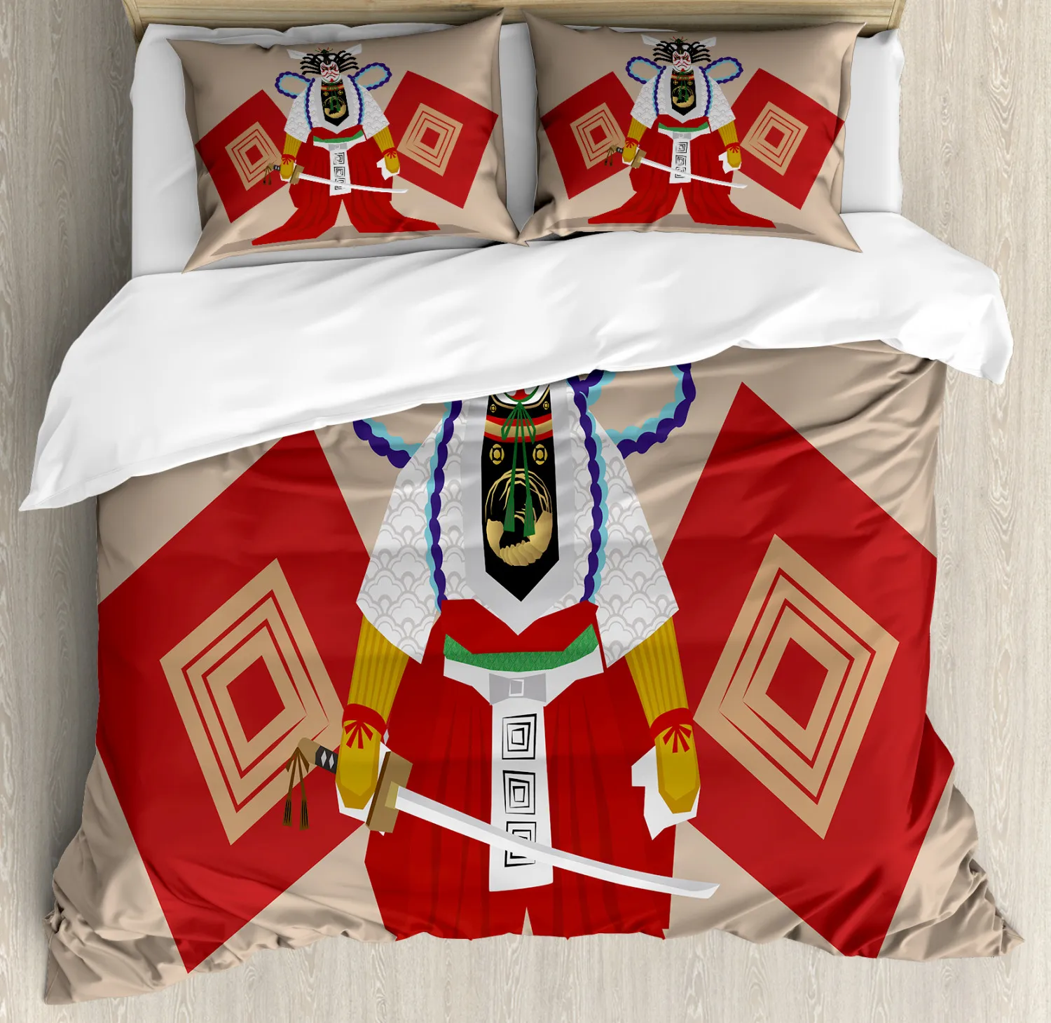 Kabuki Mask Duvet Cover King/Queen Size Eastern Japanese Kabuki Cultural Bedding Set White Black Red Soft Polyester Quilt Cover