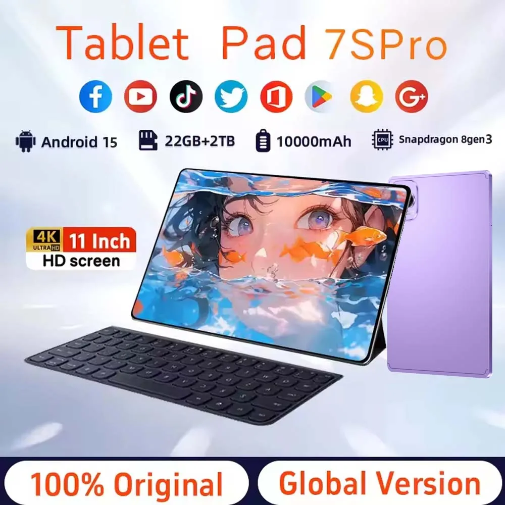 2025 الإصدار العالمي Pad 7S Pro جديد 10.1 "أجهزة لوحية للأطفال 22 جيجابايت + 2 تيرا بايت 5G ثنائي الشريحة تبويب أندرويد 15 كمبيوتر لوحي للألعاب الراقية للأطفال