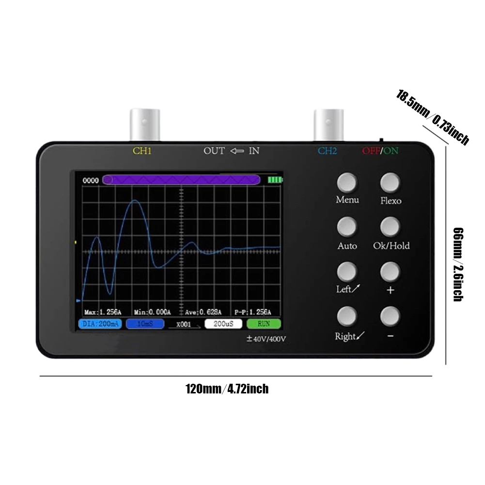 SCO2 Handheld Digital Oscilloscope 10MSa/S Analog Bandwidth Dual Channel One Key AUTO 20KB Memory Depth Trigger Function