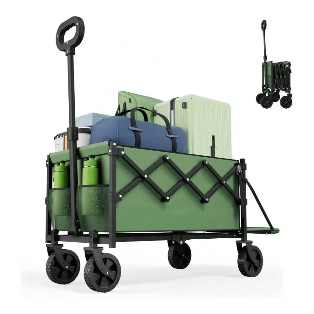 

Wagon With Tailgate, Ultra Compact Portable Folding Wagon With 350lbs Capacity, Lightweight Portable Utility Wagon Cart Shoppin