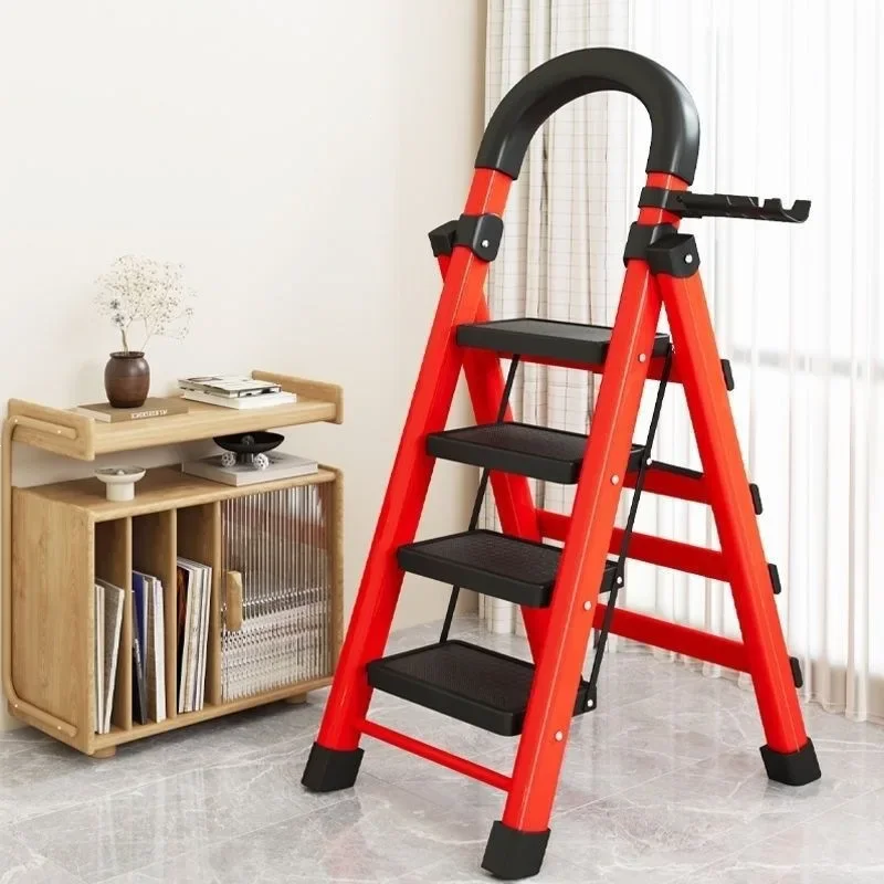 Household ladder folding thickened carbon steel herringbone ladder mobile telescopic ladder multi-function