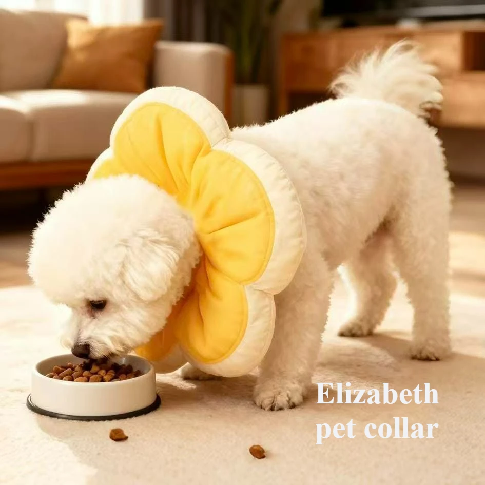 Cat Dogs Flower Elizabeth Cotton Neck Pet Collar Adjustable Anti-Bite Surgery Cute Solar Flower Neck Cone Beauty Head Cover