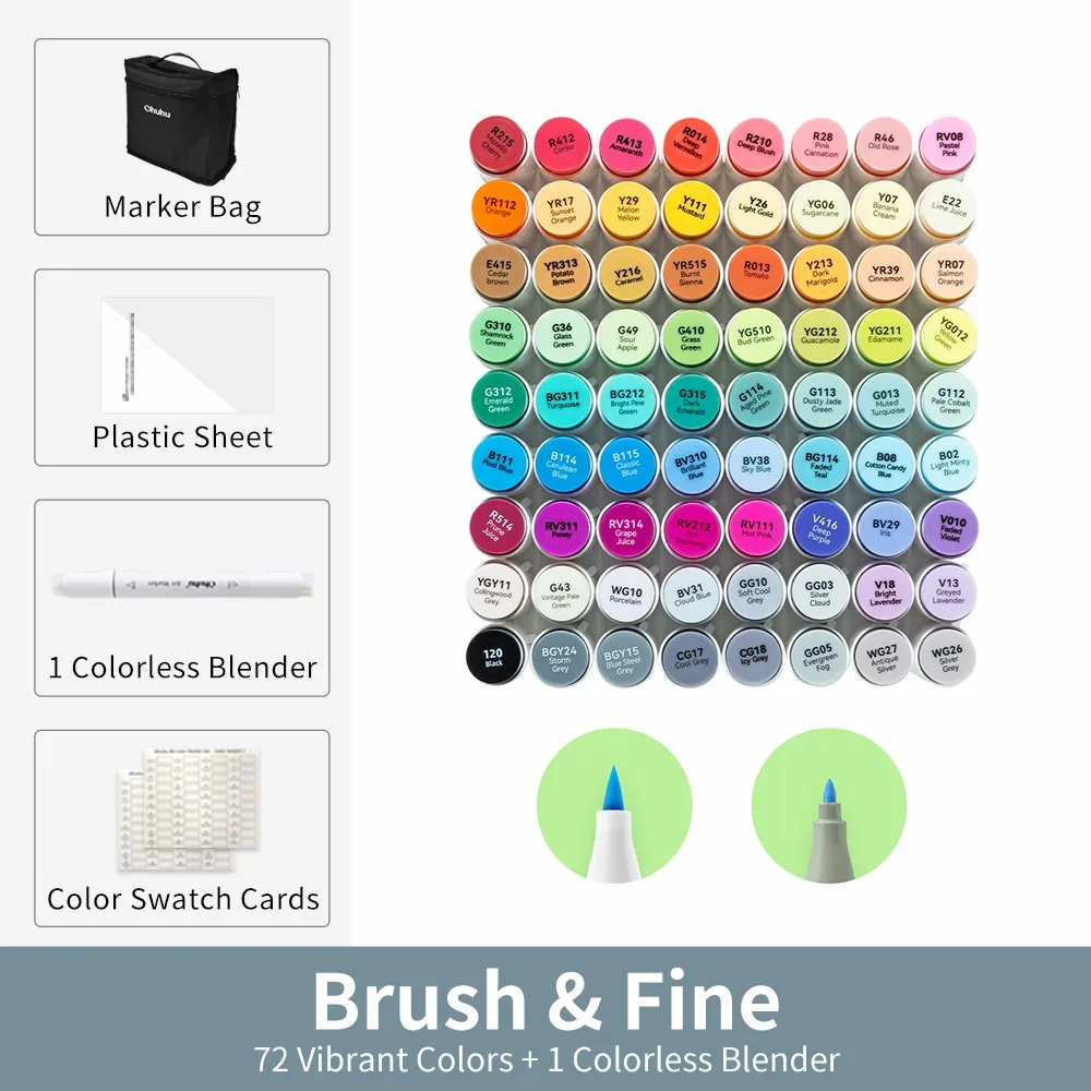 Ohuhu Honolulu 72-kleuren markeerstiftset Alcohol Art Markers Hervulbare Dual Tips Schetsen Tekening Manga School Art Supplies