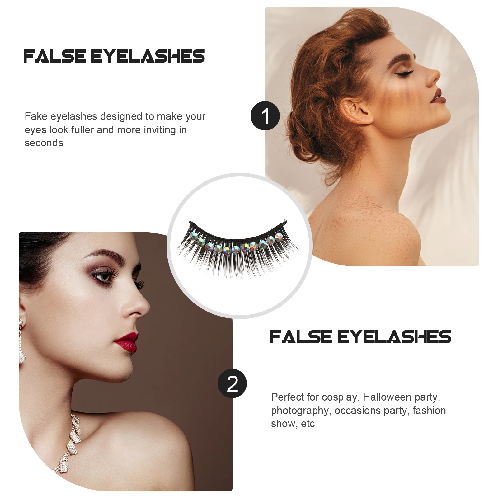 

5Pairs Thick False Eyelashes Diamond Decor Full Vivid Glitter Lightweight Comfortable for Stage Party Cosplay Photography