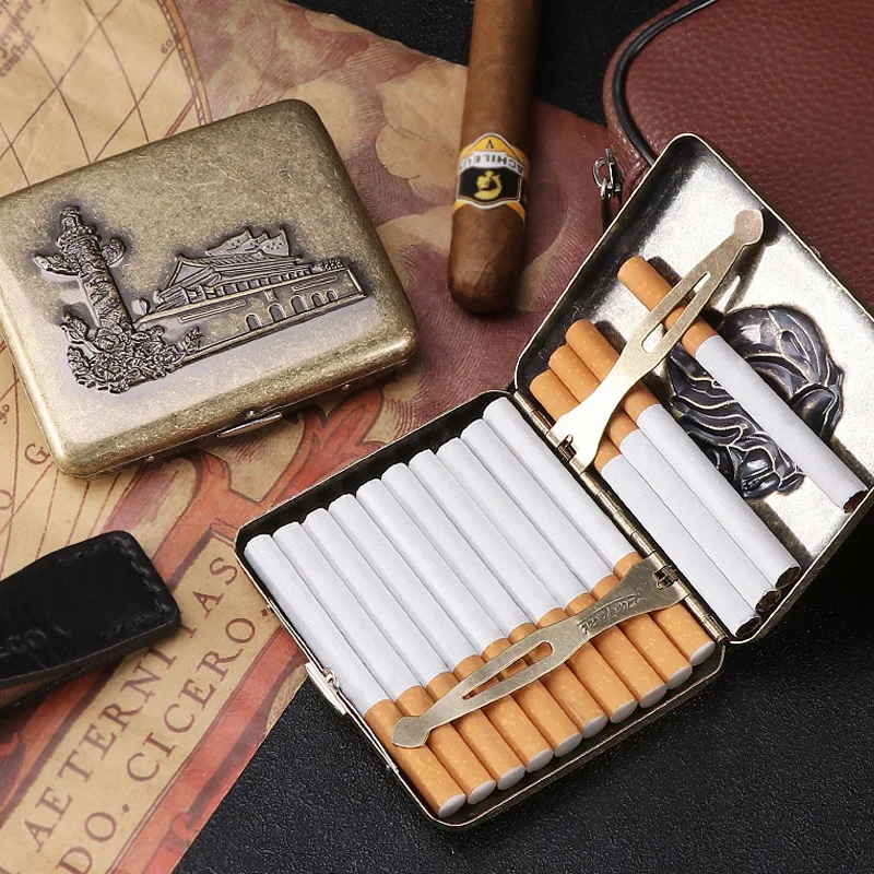 

Metal Engraved Cigarette Box Moistureproof Tobacco Pouch Vintage Cigar Box Portable Cigarette Storage Case Smoking Accesories