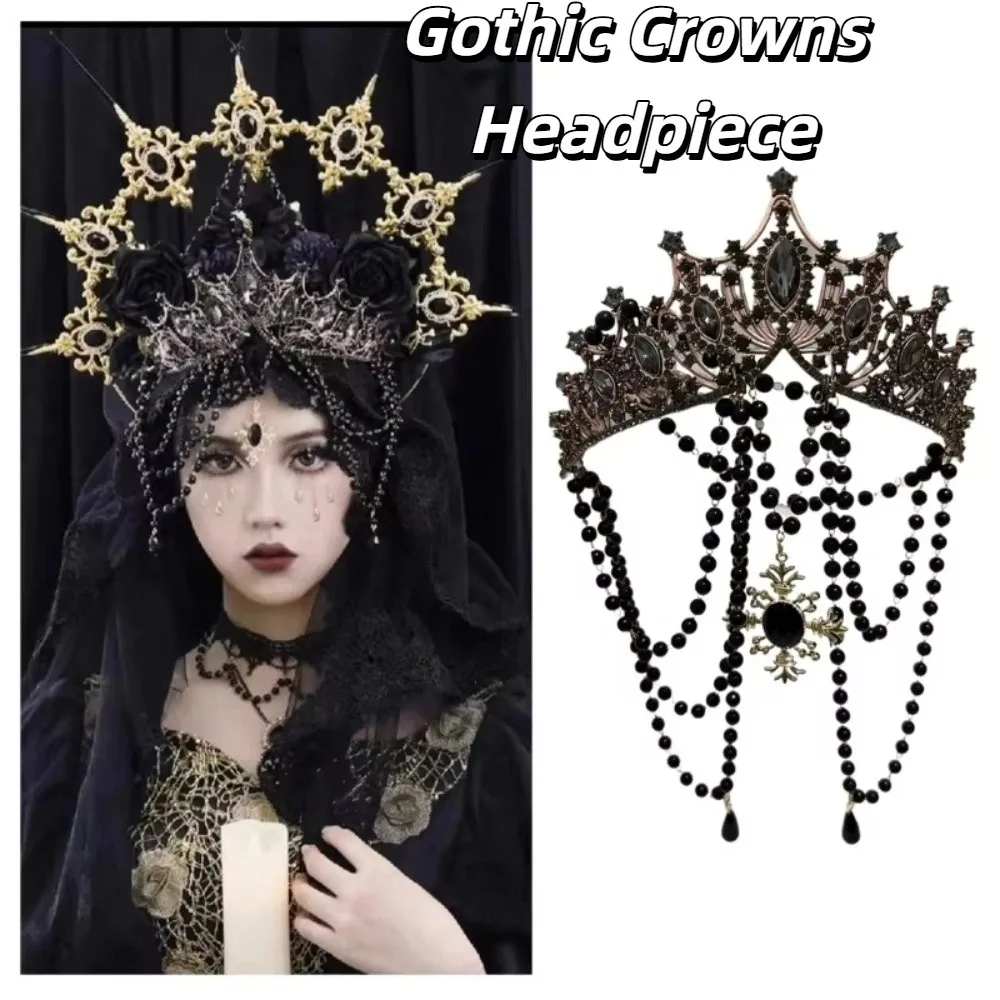 Luxury Baroque Rhinestone Crown Elegant Sacred Gothic Crowns Headpiece Stage Performance Hair Ornaments Goddess Glory Headwear