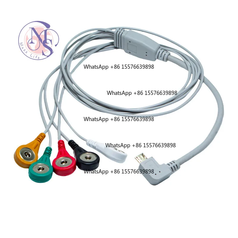 USB Micro to 4.0mm Electrode Snap Cable, Multi‑Channel Physiotherapy Test Wire, EMS Equipment Connection Cord