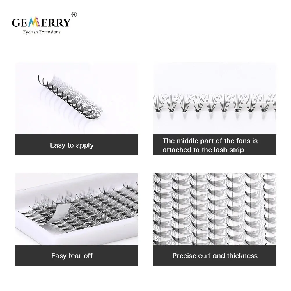 Gemerry Premade Volume Fans Lashes 3D/5D/6D/10D/16D Short Stem Eyelash Extensions Bunches Russian Volume Fake Eyelashes Clust