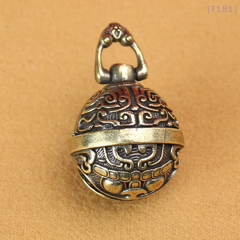[E] Vintage Brass Keychain Pure Copper Gluttonous Bell Car Key Chain Pendant Small Pendant Men And Women